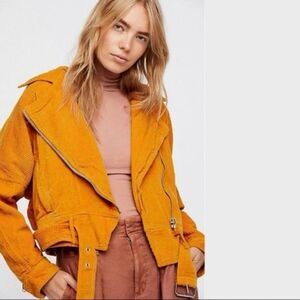 Free People Yellow Corduroy Slouchy Dolman Moto Jacket XS